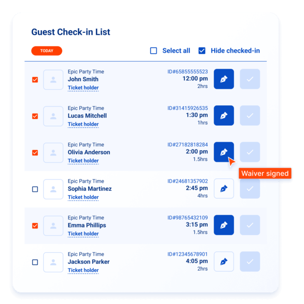 Guest check-in list in POS