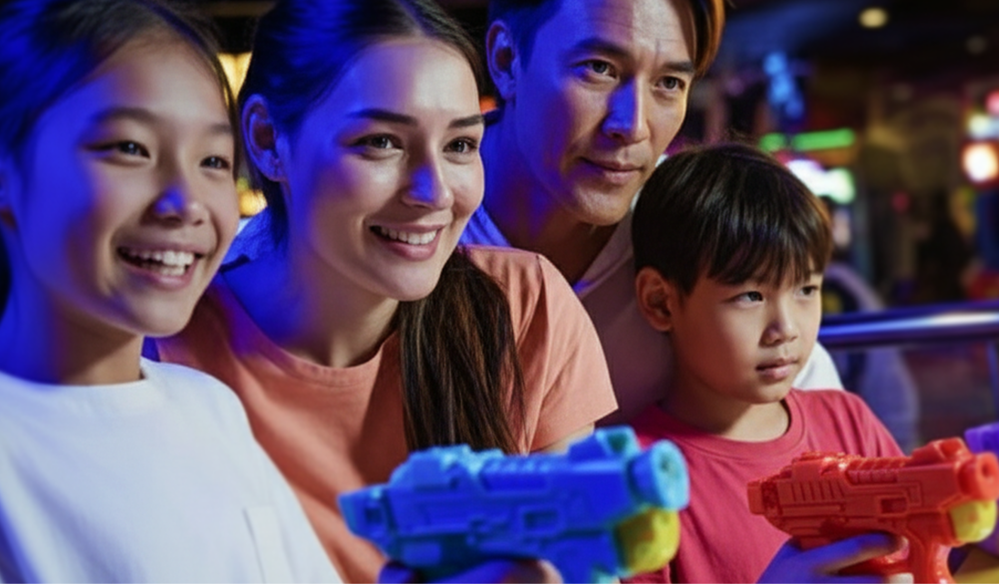 A family playing an arcade game at an FEC