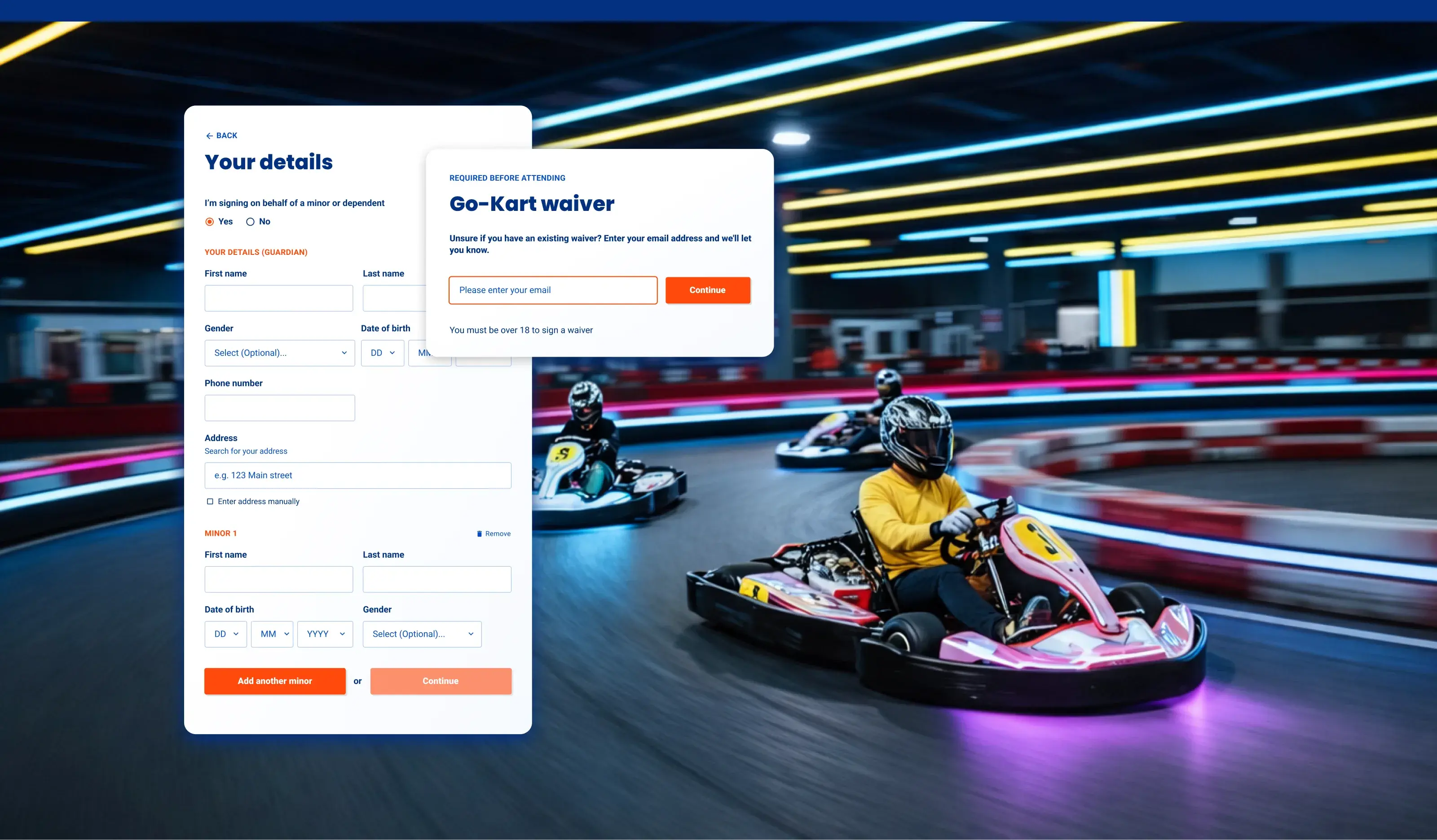 A go karting venue digital waiver